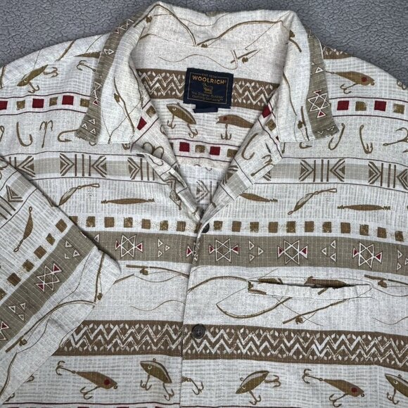 Vintage Woolrich Shirt Mens Medium Fishing Rip Stop Tackle Lures Aztek Outdoor - Picture 1 of 13